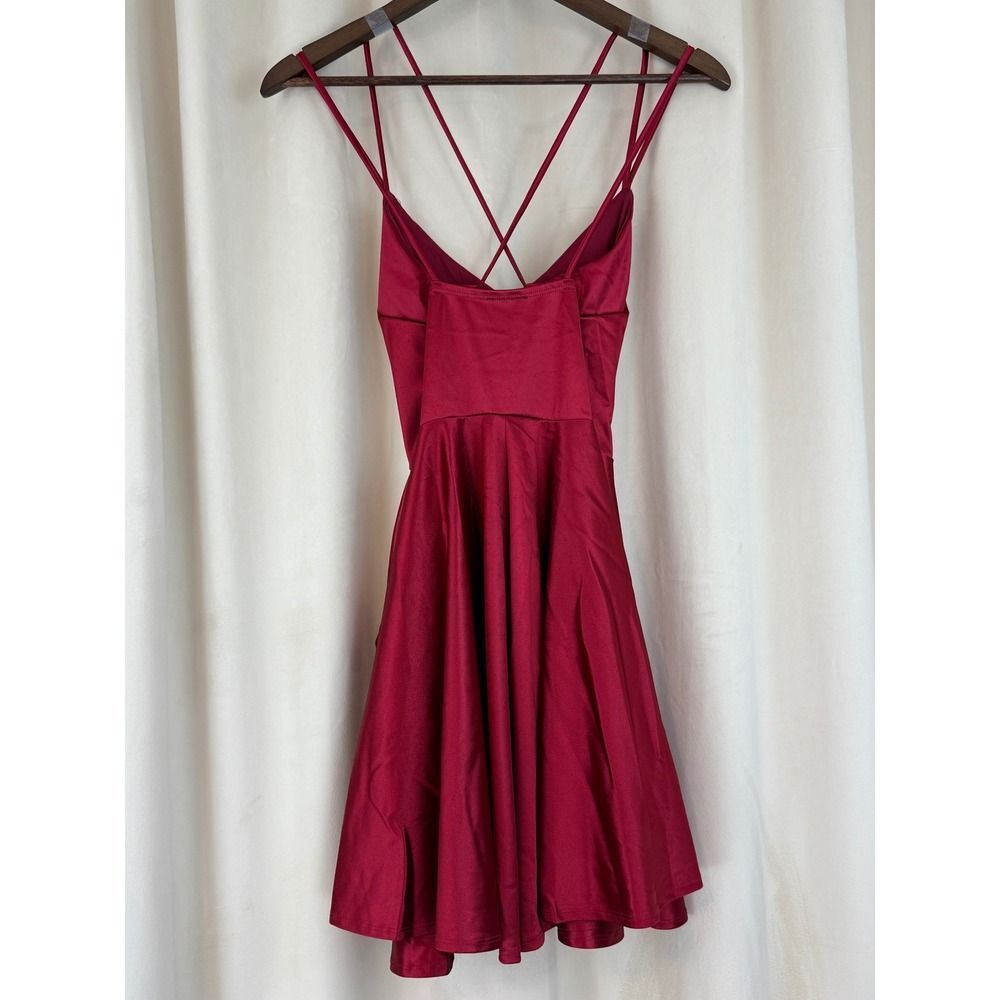 Windsor Burgundy/Maroon Satin Fit & Flare Spaghetti Strap Dress – Size Small - Picture 5 of 8